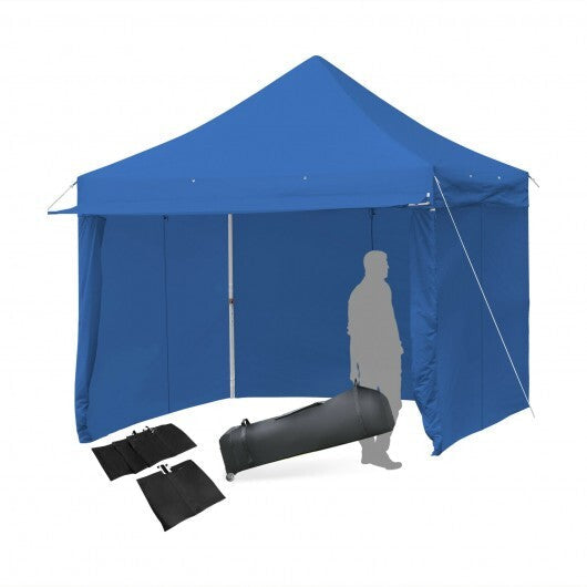 10 x 10 Feet Pop-up Gazebo with 5 Removable Zippered Sidewalls and Extended Awning-Blue LuxuryLifeWay Online Store