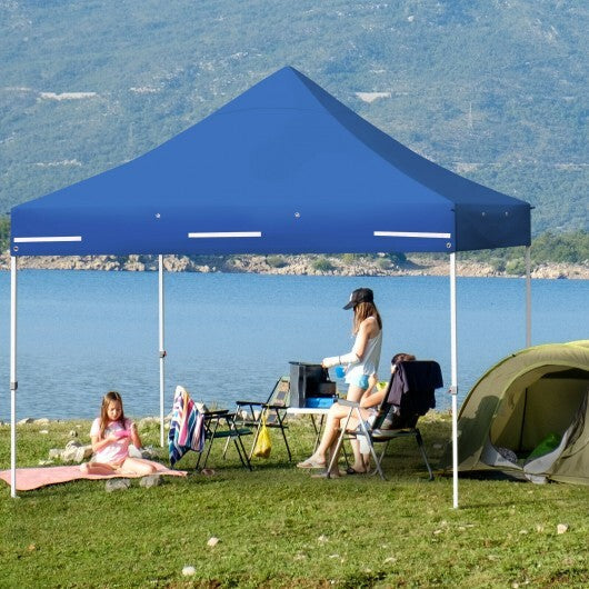 10 x 10 Feet Pop-up Gazebo with 5 Removable Zippered Sidewalls and Extended Awning-Blue LuxuryLifeWay Online Store