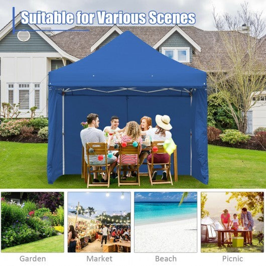 10 x 10 Feet Pop-up Gazebo with 5 Removable Zippered Sidewalls and Extended Awning-Blue LuxuryLifeWay Online Store