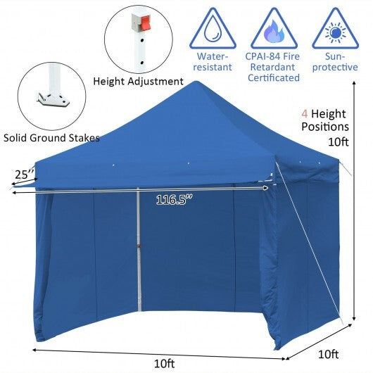 10 x 10 Feet Pop-up Gazebo with 5 Removable Zippered Sidewalls and Extended Awning-Blue LuxuryLifeWay Online Store