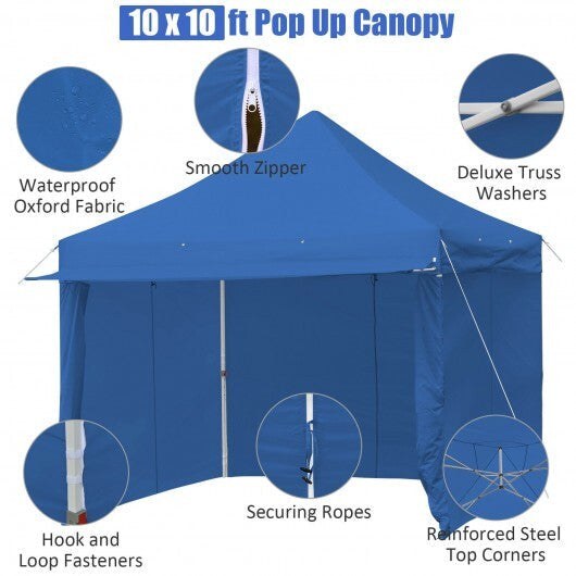 10 x 10 Feet Pop-up Gazebo with 5 Removable Zippered Sidewalls and Extended Awning-Blue LuxuryLifeWay Online Store