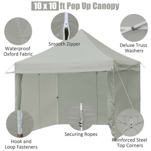 10 x 10 Feet Pop-up Gazebo with 5 Removable Zippered Sidewalls and Extended Awning-Blue LuxuryLifeWay Online Store