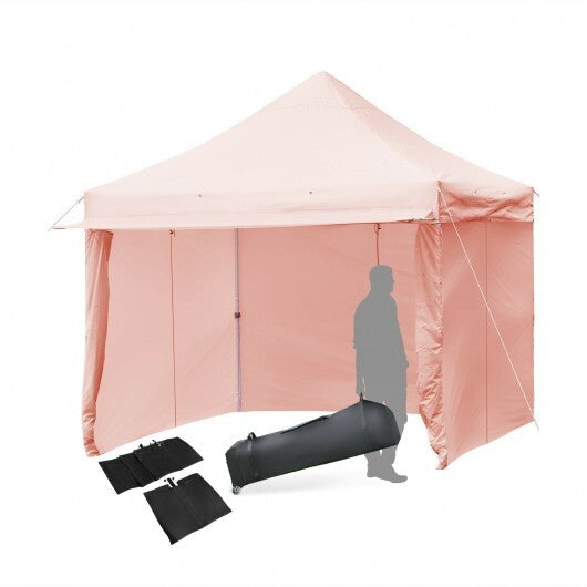 10 x 10 Feet Pop-up Gazebo with 5 Removable Zippered Sidewalls and Extended Awning-Blue