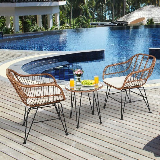 3 Pieces Patio Rattan Bistro Set with Cushion-Navy