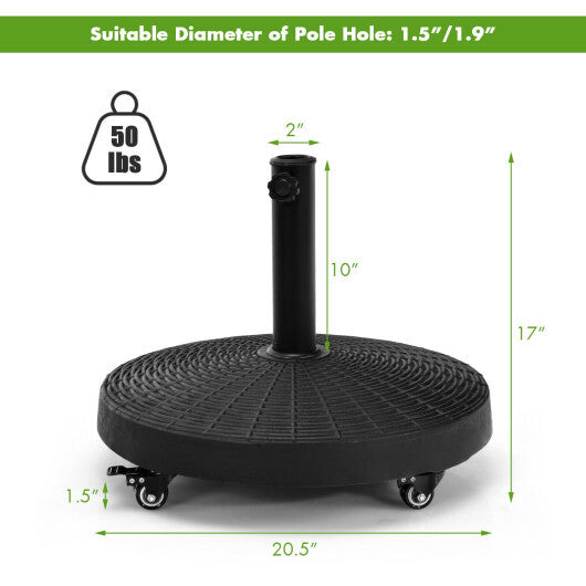50 LBS Patio Wicker Style Resin Umbrella Base Stand Heavy Duty with Wheels LuxuryLifeWay Online Store
