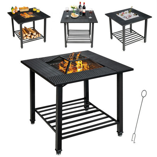 31 Inch Outdoor Fire Pit Dining Table with Cooking BBQ Grate LuxuryLifeWay Online Store