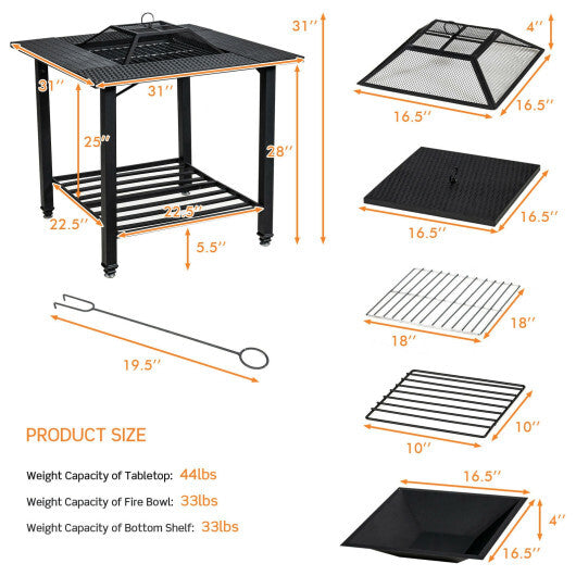 31 Inch Outdoor Fire Pit Dining Table with Cooking BBQ Grate LuxuryLifeWay Online Store