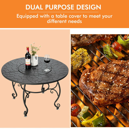 35.5 Feet Patio Fire Pit Dining Table With Cooking BBQ Grate LuxuryLifeWay Online Store