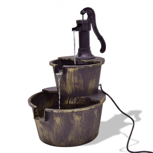 2 Tiers Outdoor Barrel Waterfall Fountain with Pump LuxuryLifeWay Online Store