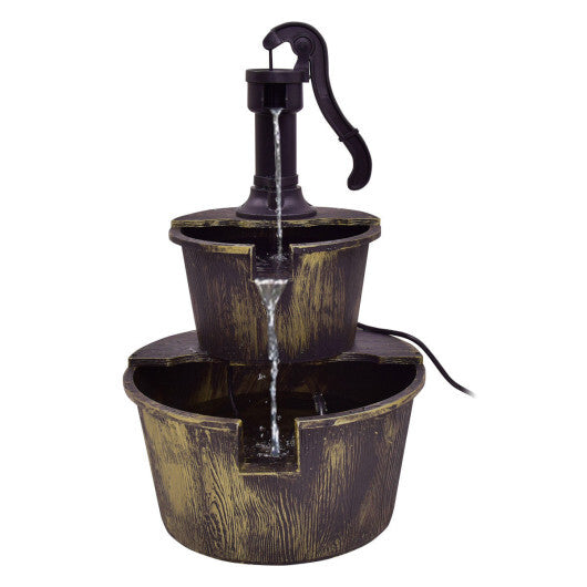 2 Tiers Outdoor Barrel Waterfall Fountain with Pump - Color: Bronze LuxuryLifeWay Online Store