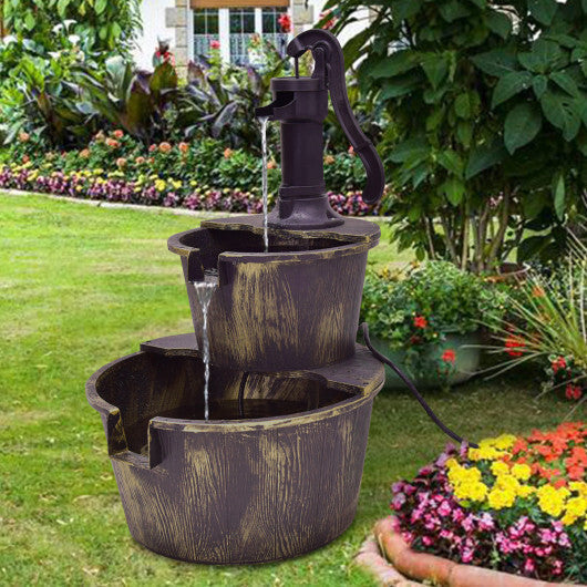 2 Tiers Outdoor Barrel Waterfall Fountain with Pump LuxuryLifeWay Online Store