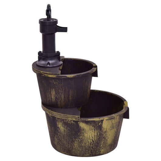 2 Tiers Outdoor Barrel Waterfall Fountain with Pump LuxuryLifeWay Online Store