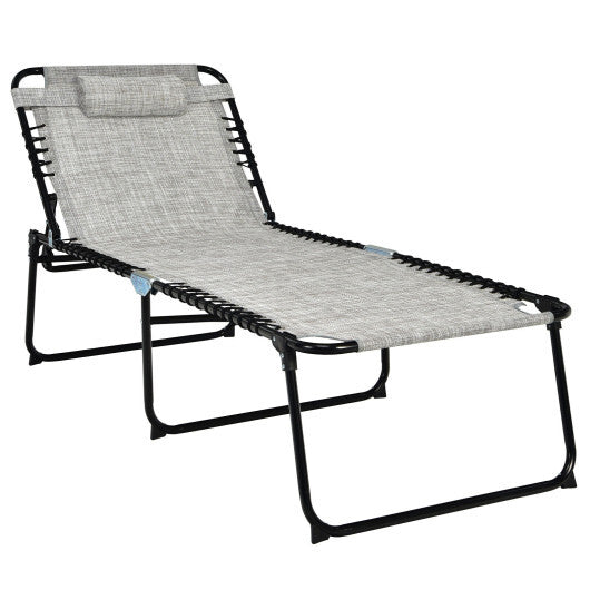 4 Position Folding Lounge Chaise with Adjustable Backrest and Footrest-Gray LuxuryLifeWay Online Store