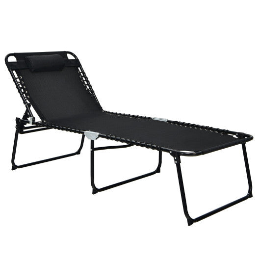 4 Position Folding Lounge Chaise with Adjustable Backrest and Footrest-Black - Color: Black LuxuryLifeWay Online Store