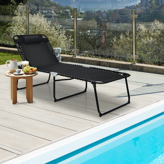 4 Position Folding Lounge Chaise with Adjustable Backrest and Footrest-Black - Color: Black LuxuryLifeWay Online Store