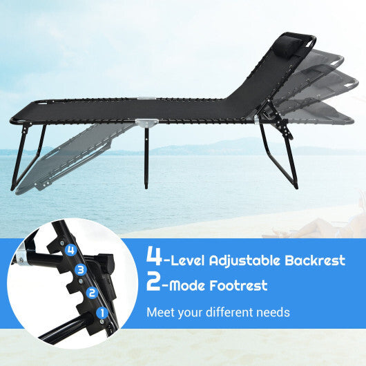 4 Position Folding Lounge Chaise with Adjustable Backrest and Footrest-Black - Color: Black LuxuryLifeWay Online Store