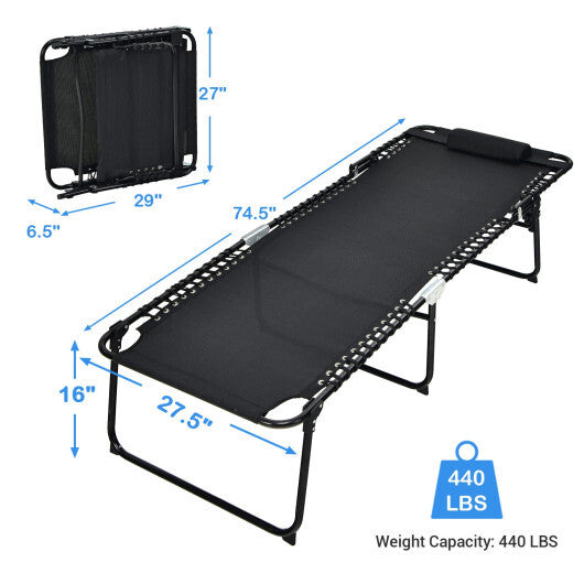 4 Position Folding Lounge Chaise with Adjustable Backrest and Footrest-Black - Color: Black LuxuryLifeWay Online Store