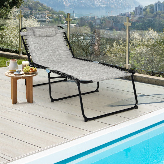 4 Position Folding Lounge Chaise with Adjustable Backrest and Footrest-Gray LuxuryLifeWay Online Store