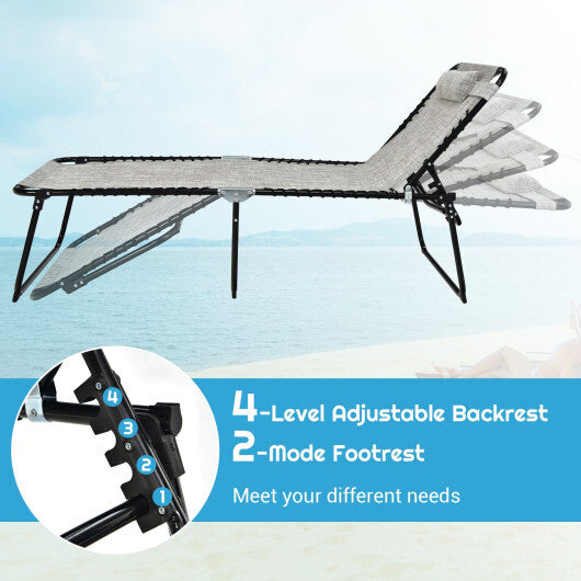 4 Position Folding Lounge Chaise with Adjustable Backrest and Footrest-Gray LuxuryLifeWay Online Store