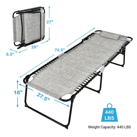4 Position Folding Lounge Chaise with Adjustable Backrest and Footrest-Gray LuxuryLifeWay Online Store