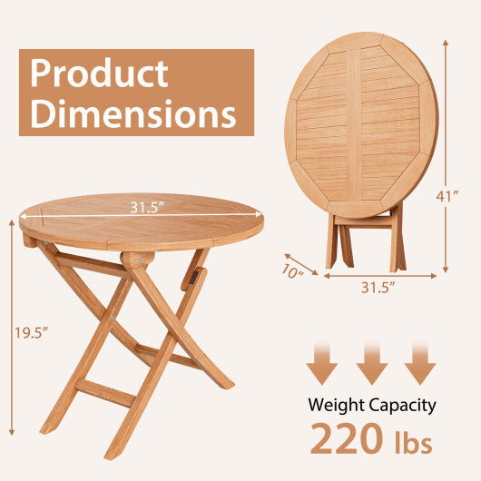 31.5 Inch Folding Patio Indonesia Teak Wood Round Coffee Table LuxuryLifeWay Online Store
