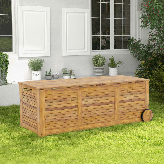 Rolling Patio Wooden Deck Box with 2 Wheels and Side Handle for Outdoor LuxuryLifeWay Online Store