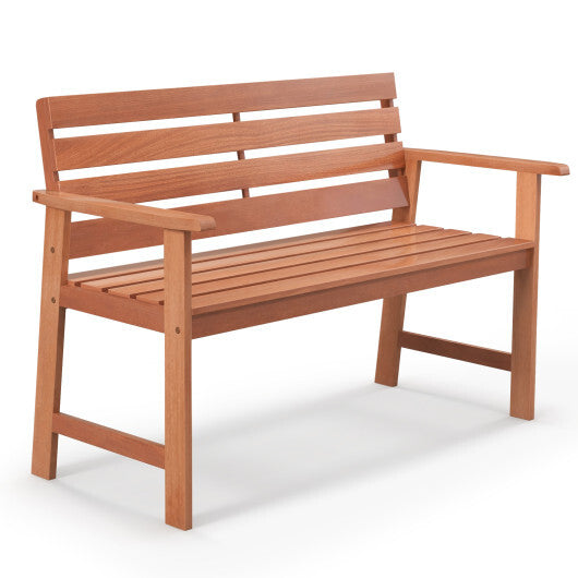 Patio Solid Wood Bench Wood 2-Seat Chair with Breathable Slatted Seat & Inclined Backrest LuxuryLifeWay Online Store