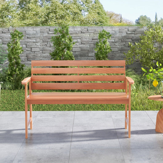 Patio Solid Wood Bench Wood 2-Seat Chair with Breathable Slatted Seat & Inclined Backrest LuxuryLifeWay Online Store