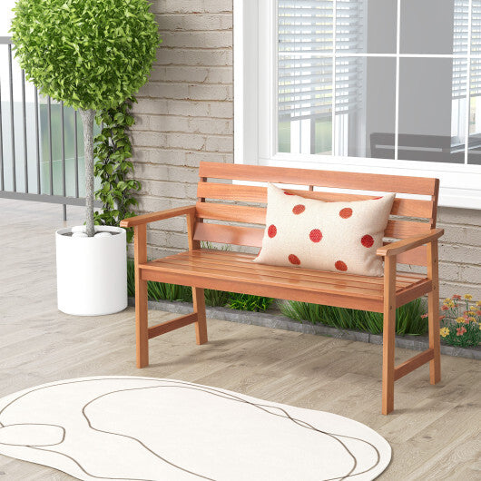 Patio Solid Wood Bench Wood 2-Seat Chair with Breathable Slatted Seat & Inclined Backrest LuxuryLifeWay Online Store