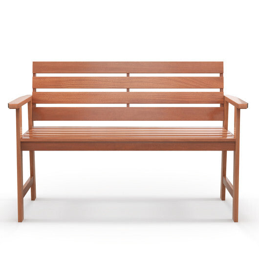 Patio Solid Wood Bench Wood 2-Seat Chair with Breathable Slatted Seat & Inclined Backrest LuxuryLifeWay Online Store