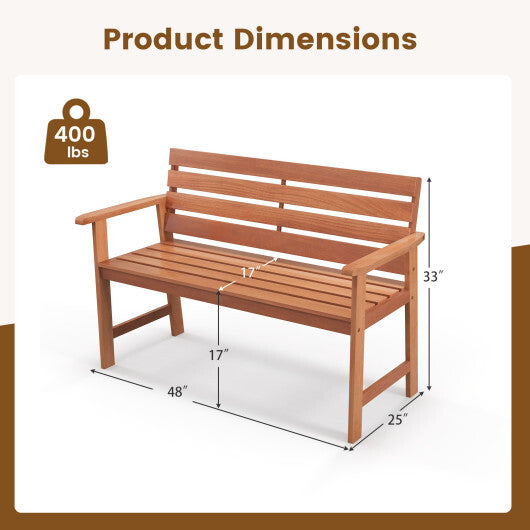Patio Solid Wood Bench Wood 2-Seat Chair with Breathable Slatted Seat & Inclined Backrest LuxuryLifeWay Online Store