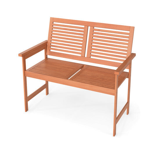 Outdoor Wooden Bench 2-Person Patio Bench with Slatted Backrest and Seat LuxuryLifeWay Online Store