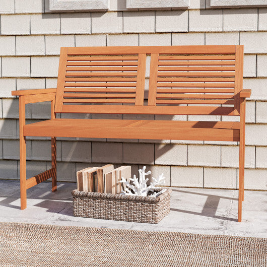 Outdoor Wooden Bench 2-Person Patio Bench with Slatted Backrest and Seat LuxuryLifeWay Online Store