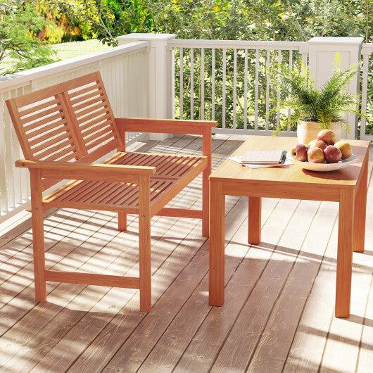 Outdoor Wooden Bench 2-Person Patio Bench with Slatted Backrest and Seat LuxuryLifeWay Online Store