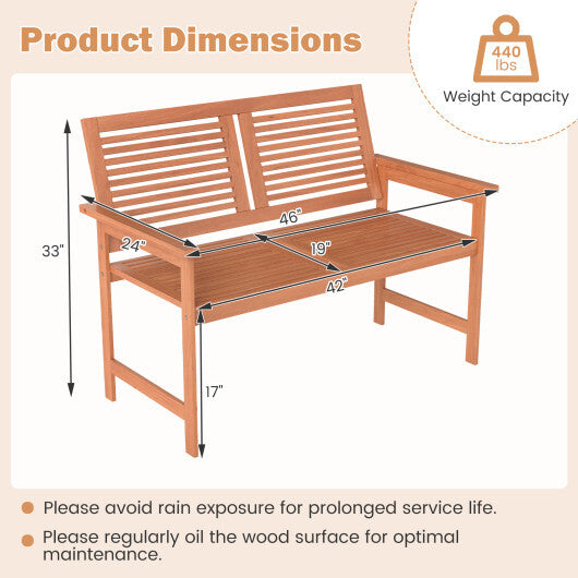 Outdoor Wooden Bench 2-Person Patio Bench with Slatted Backrest and Seat LuxuryLifeWay Online Store