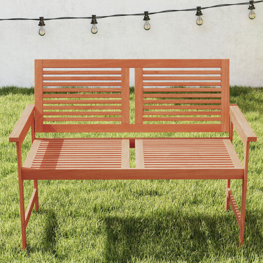 Outdoor Wooden Bench 2-Person Patio Bench with Slatted Backrest and Seat LuxuryLifeWay Online Store
