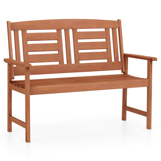 Outdoor Solid Wood Loveseat Hardwood 2-Seat Bench with Inclined Backrest and Slatted Seat LuxuryLifeWay Online Store