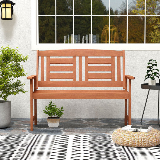 Outdoor Solid Wood Loveseat Hardwood 2-Seat Bench with Inclined Backrest and Slatted Seat LuxuryLifeWay Online Store
