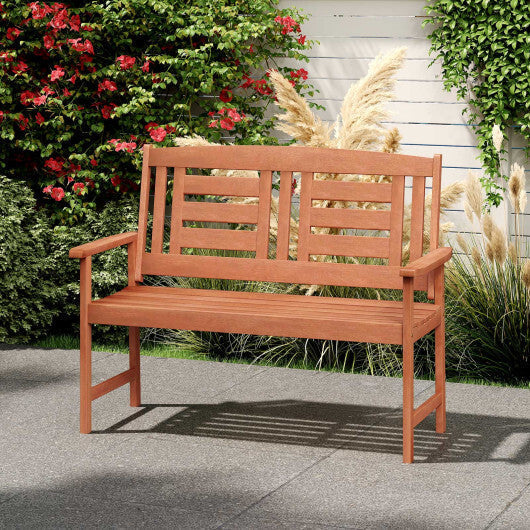 Outdoor Solid Wood Loveseat Hardwood 2-Seat Bench with Inclined Backrest and Slatted Seat LuxuryLifeWay Online Store