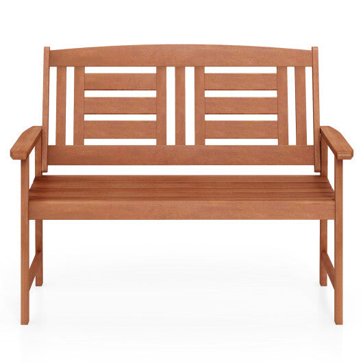 Outdoor Solid Wood Loveseat Hardwood 2-Seat Bench with Inclined Backrest and Slatted Seat LuxuryLifeWay Online Store