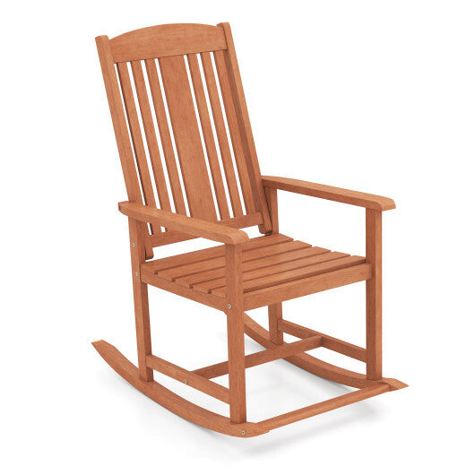 Outdoor Rocking Chair Solid Wood High Back Rocker with Slatted Seat LuxuryLifeWay Online Store