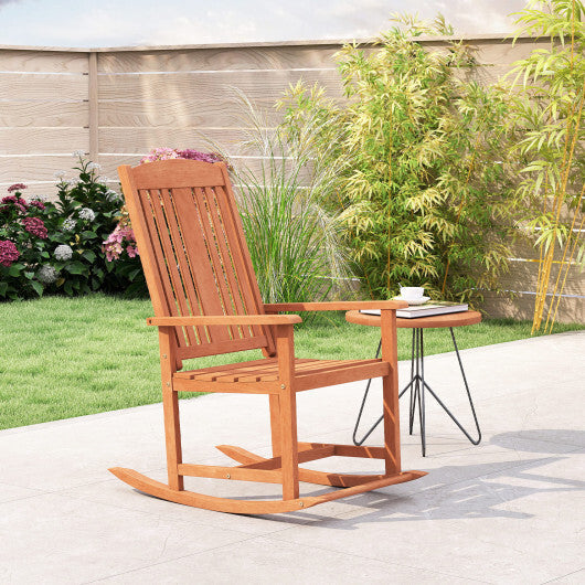 Outdoor Rocking Chair Solid Wood High Back Rocker with Slatted Seat LuxuryLifeWay Online Store