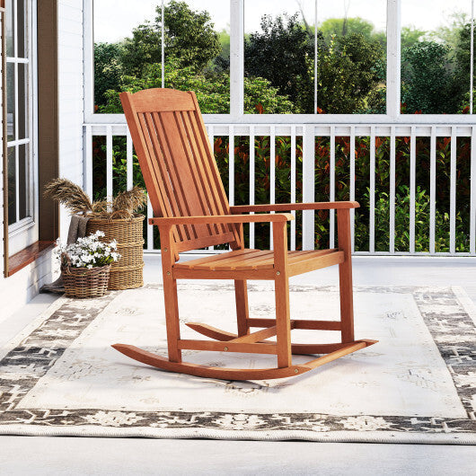 Outdoor Rocking Chair Solid Wood High Back Rocker with Slatted Seat LuxuryLifeWay Online Store