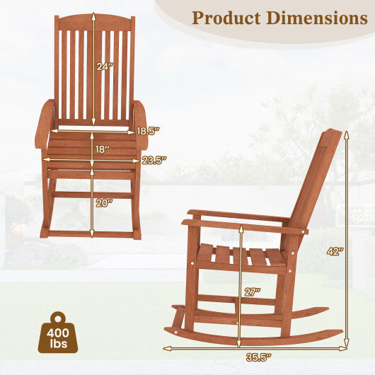 Outdoor Rocking Chair Solid Wood High Back Rocker with Slatted Seat LuxuryLifeWay Online Store