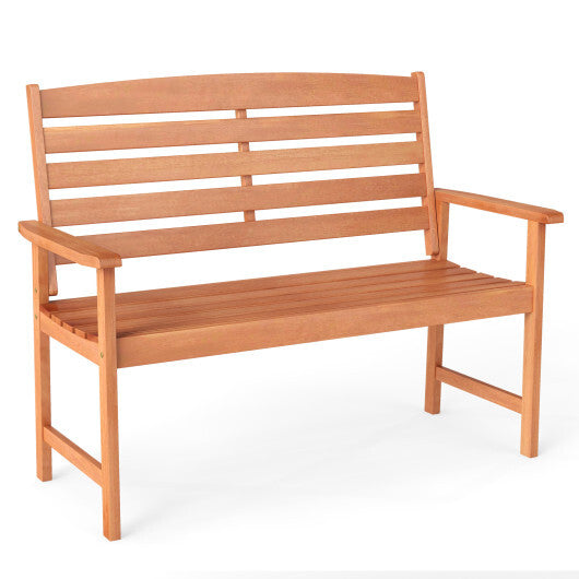 2-Person Wooden Garden Bench with Slatted Backrest and Comfortable Armrests LuxuryLifeWay Online Store