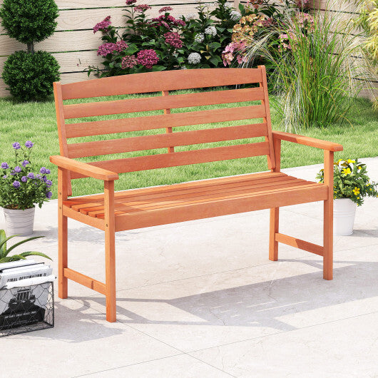 2-Person Wooden Garden Bench with Slatted Backrest and Comfortable Armrests LuxuryLifeWay Online Store