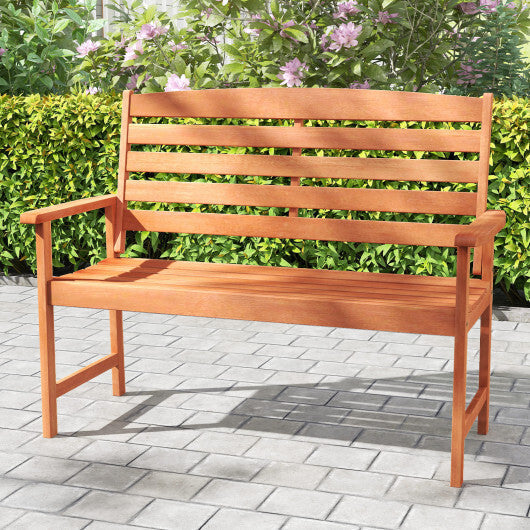 2-Person Wooden Garden Bench with Slatted Backrest and Comfortable Armrests LuxuryLifeWay Online Store