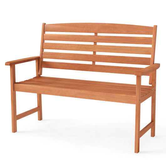 2-Person Wooden Garden Bench with Slatted Backrest and Comfortable Armrests LuxuryLifeWay Online Store