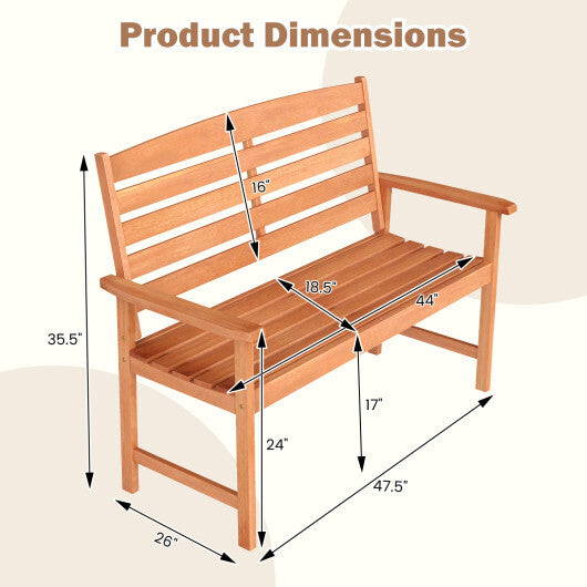 2-Person Wooden Garden Bench with Slatted Backrest and Comfortable Armrests LuxuryLifeWay Online Store