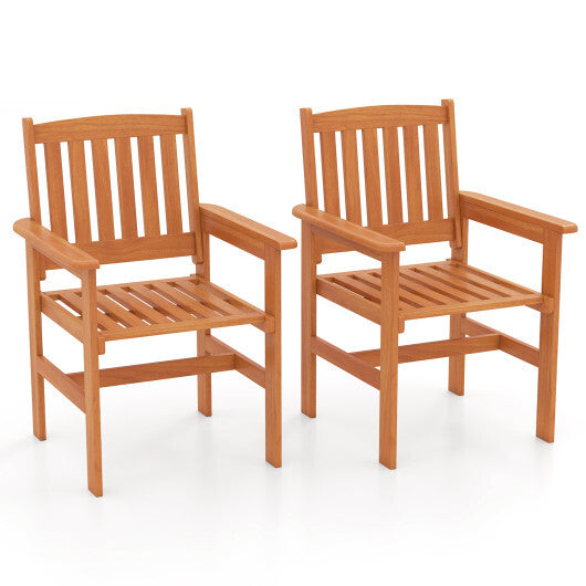 Wooden Patio Chairs Set of 2 with Inclined Backrests